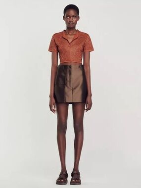 Sandro Satin Rich Brown Mini Skirt